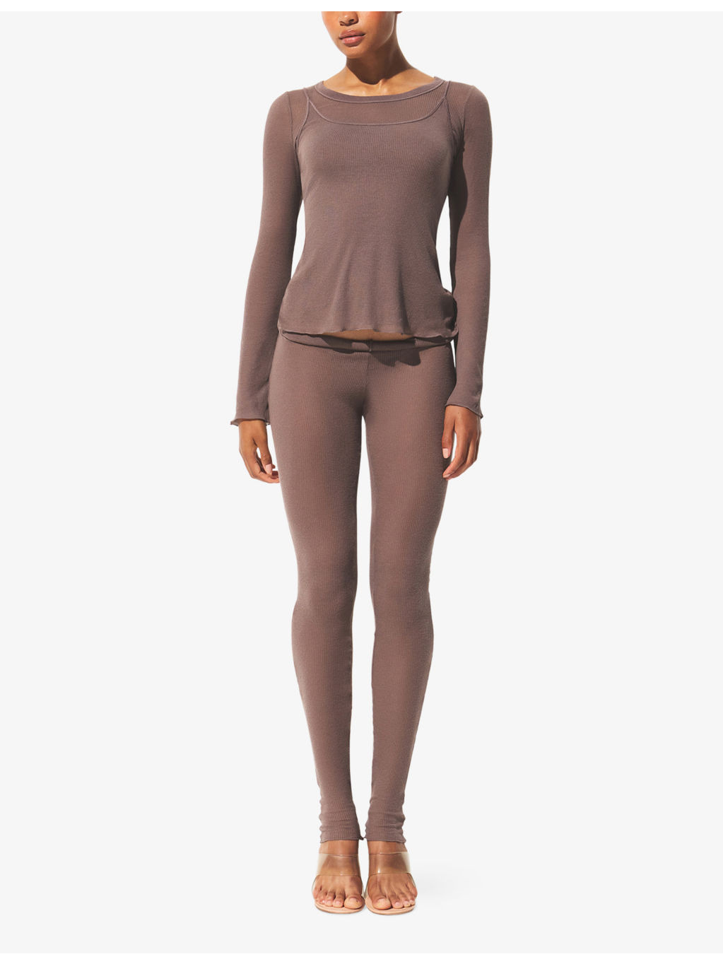 Sheer Rib Long-Sleeve Crew Neck Jersey Top - 2