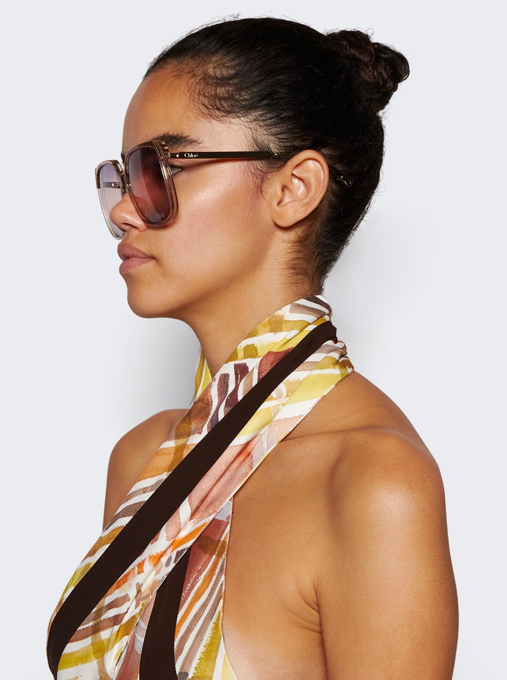 Aly Square Sunglasses Shiny Transparent Light Brown - 3