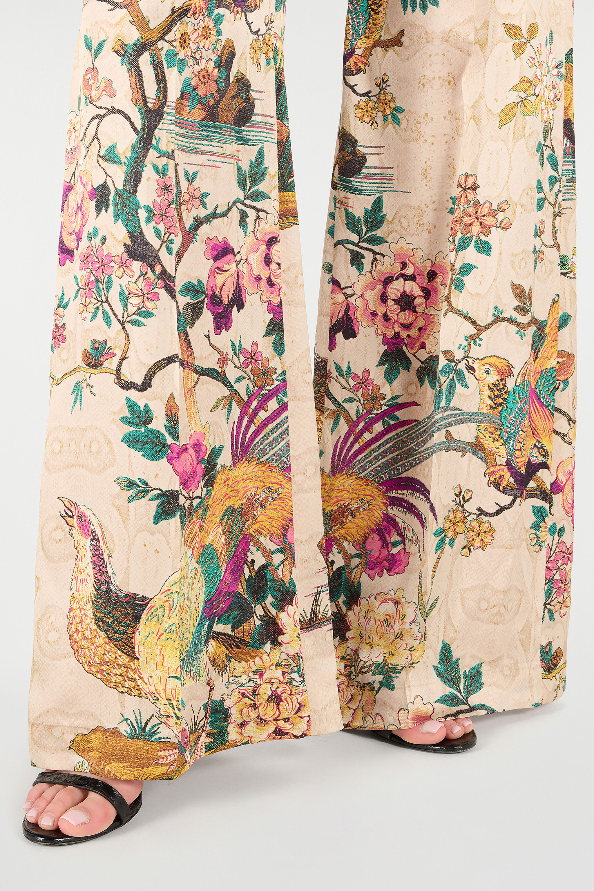 Palazzo Pants With Oriental Bird Print - 6