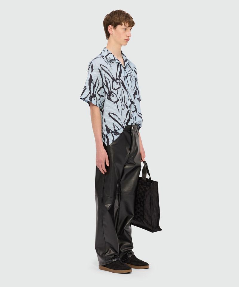 Light blue striped poplin bowling shirt with "Sketched Bunnies" print 4