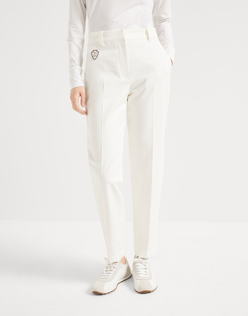 Stretch cotton cover high-waist cigarette trousers with logo 1