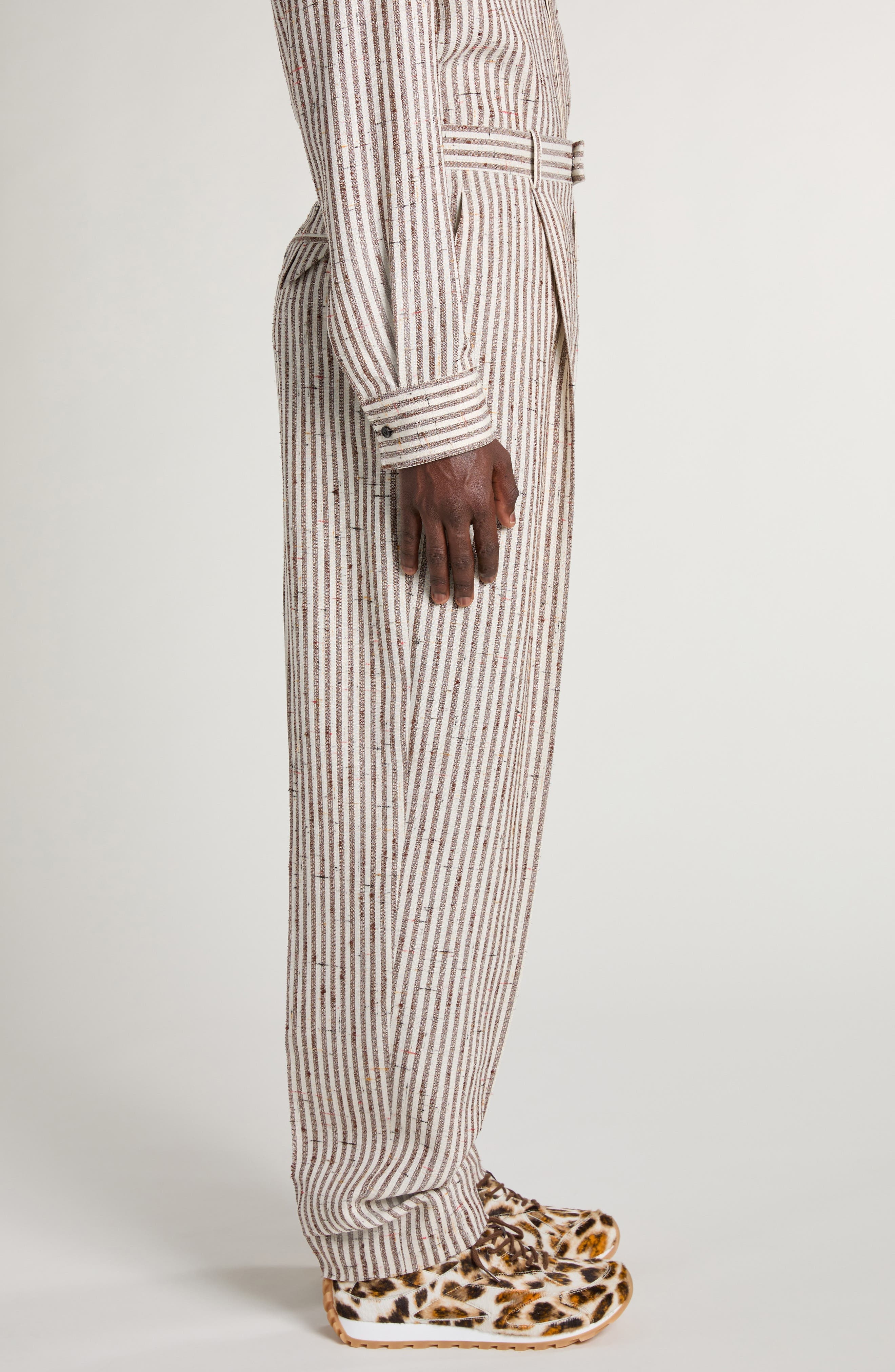 Bottega Veneta Flecked Stripe Pleated Pants in Talc/Loam at Nordstrom - 4