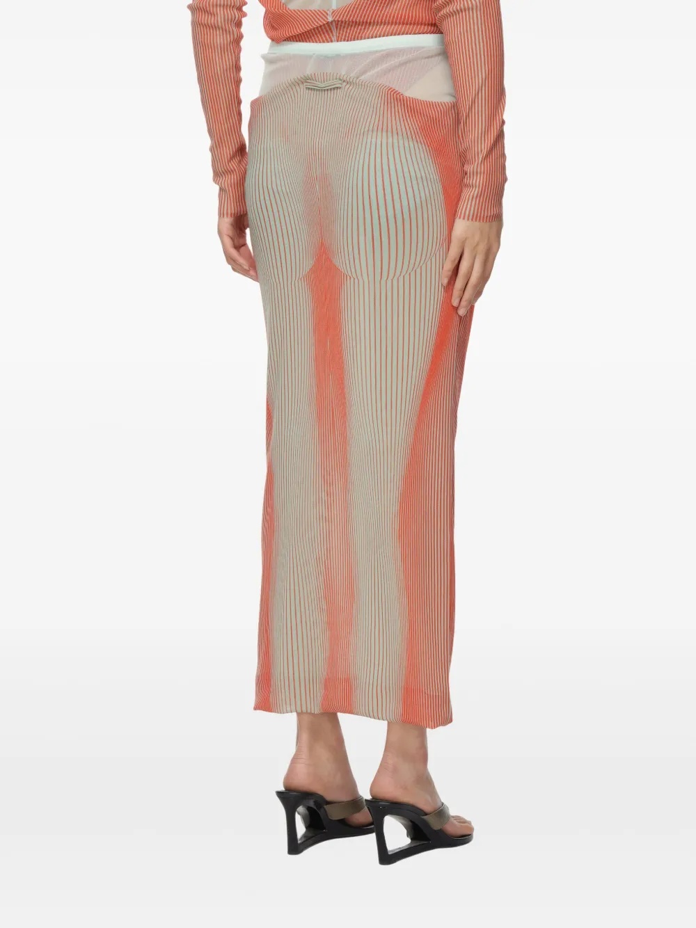 JEAN PAUL GAULTIER - Women Draped Pinstripe Body Morphing Long Skirt - 3