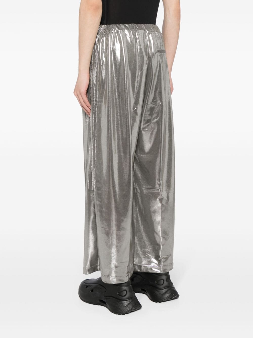 metallic-finish wide-leg trousers - 4