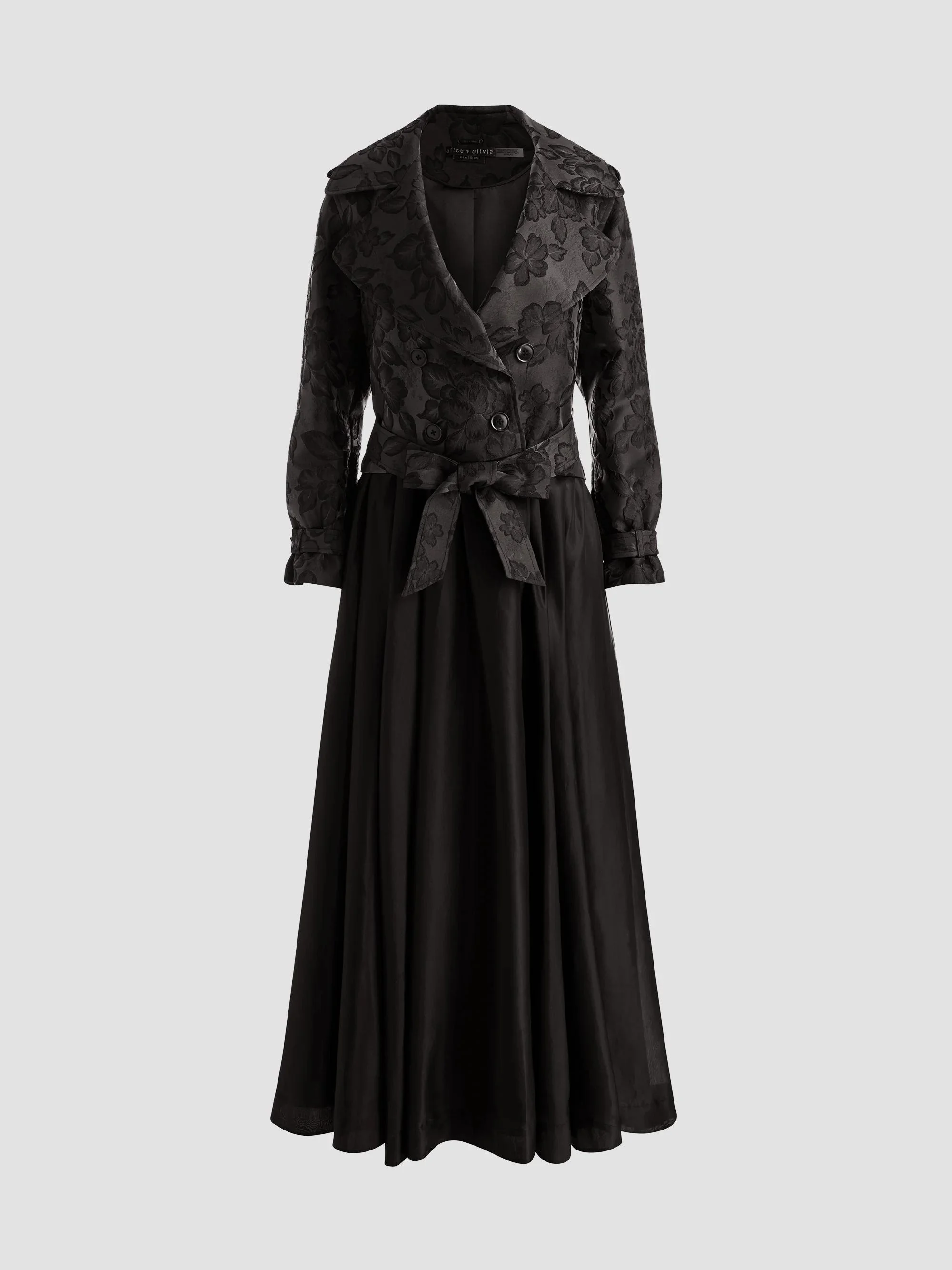 Women's Nevada Floral Double-Breasted Trench Coat - Black - 1