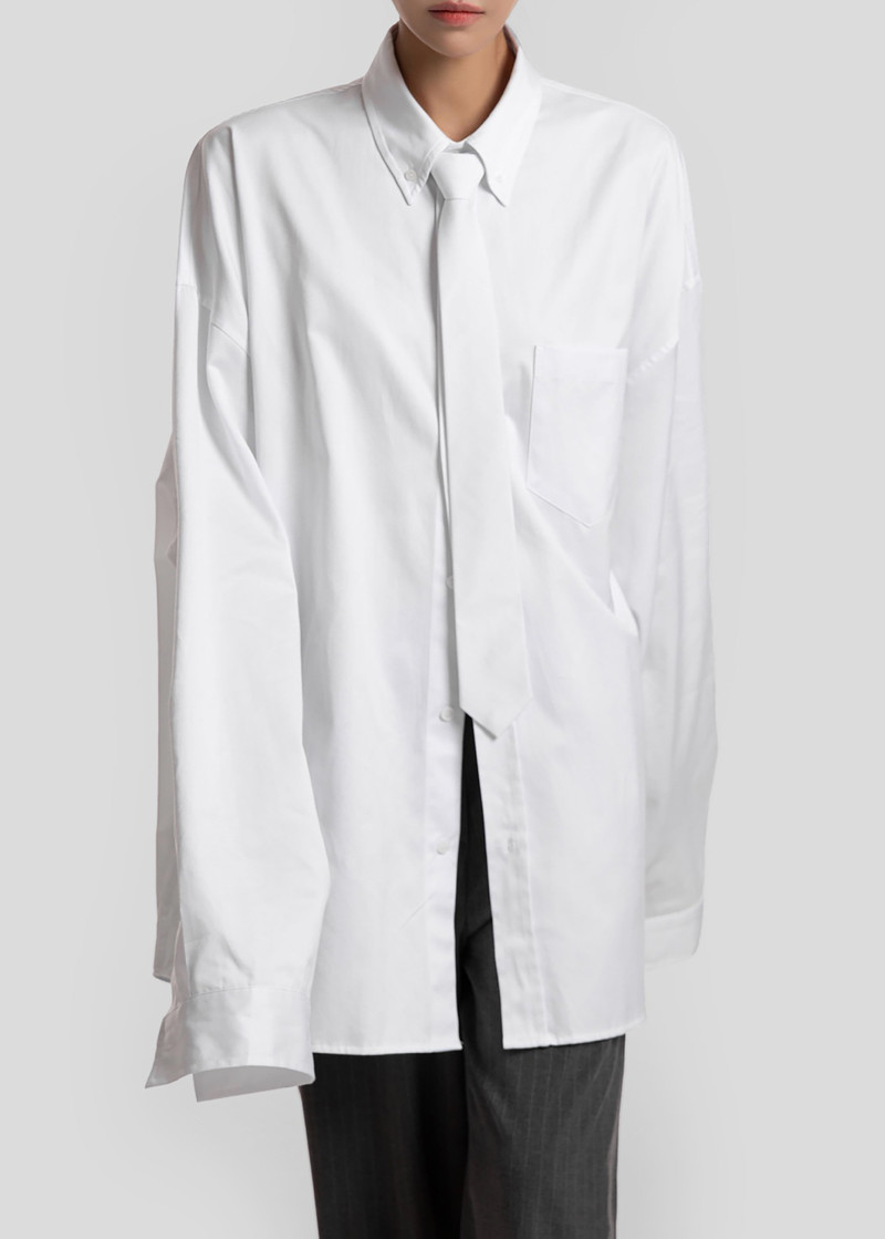 Havelock Oversized Neck-Tie Shirt - White 4