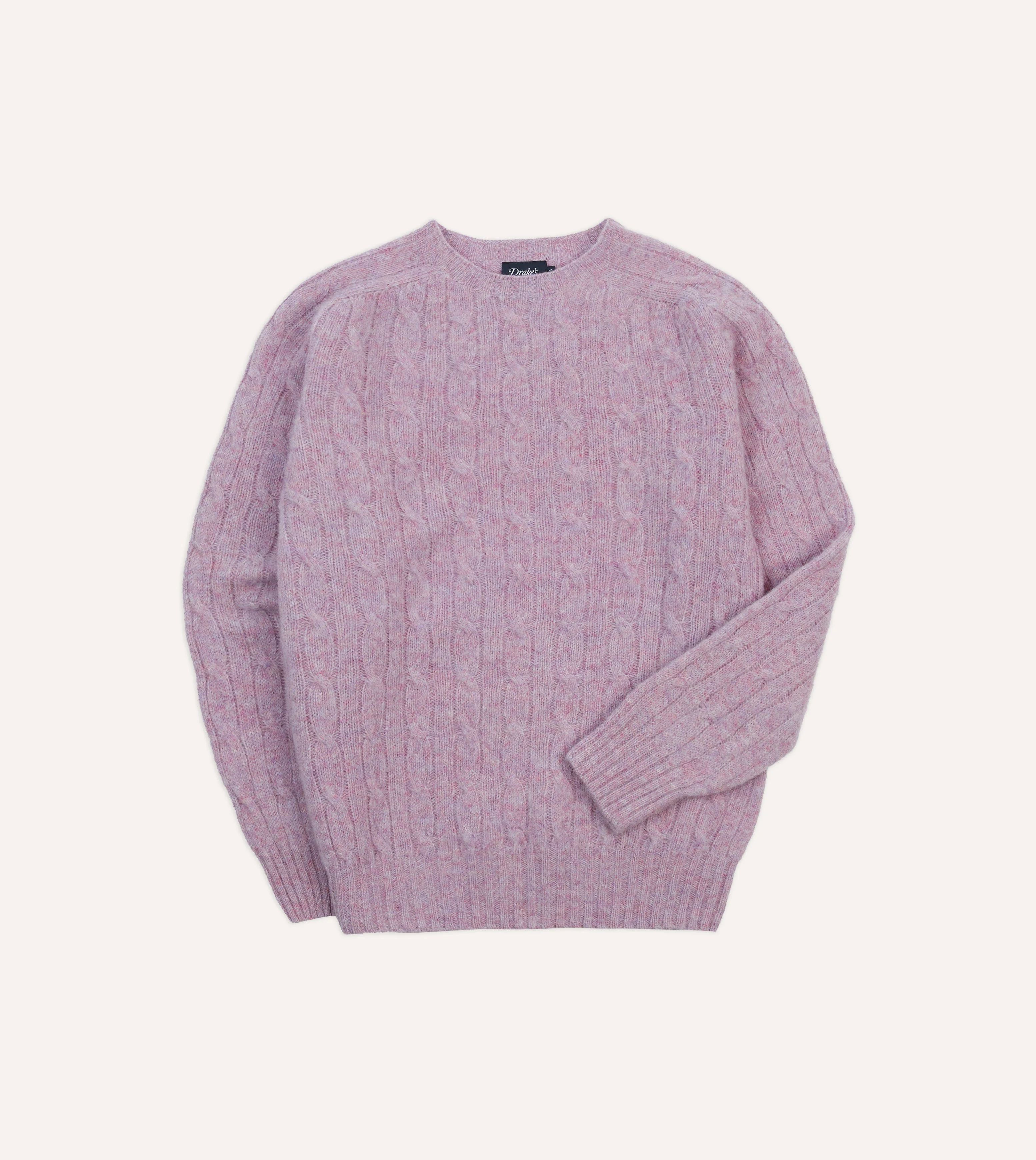 Lilac Brushed Cable Knit Shetland Crew Neck Jumper - 1