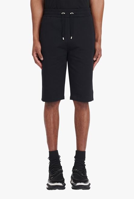 Black cotton shorts with white Balmain Paris logo print - 5