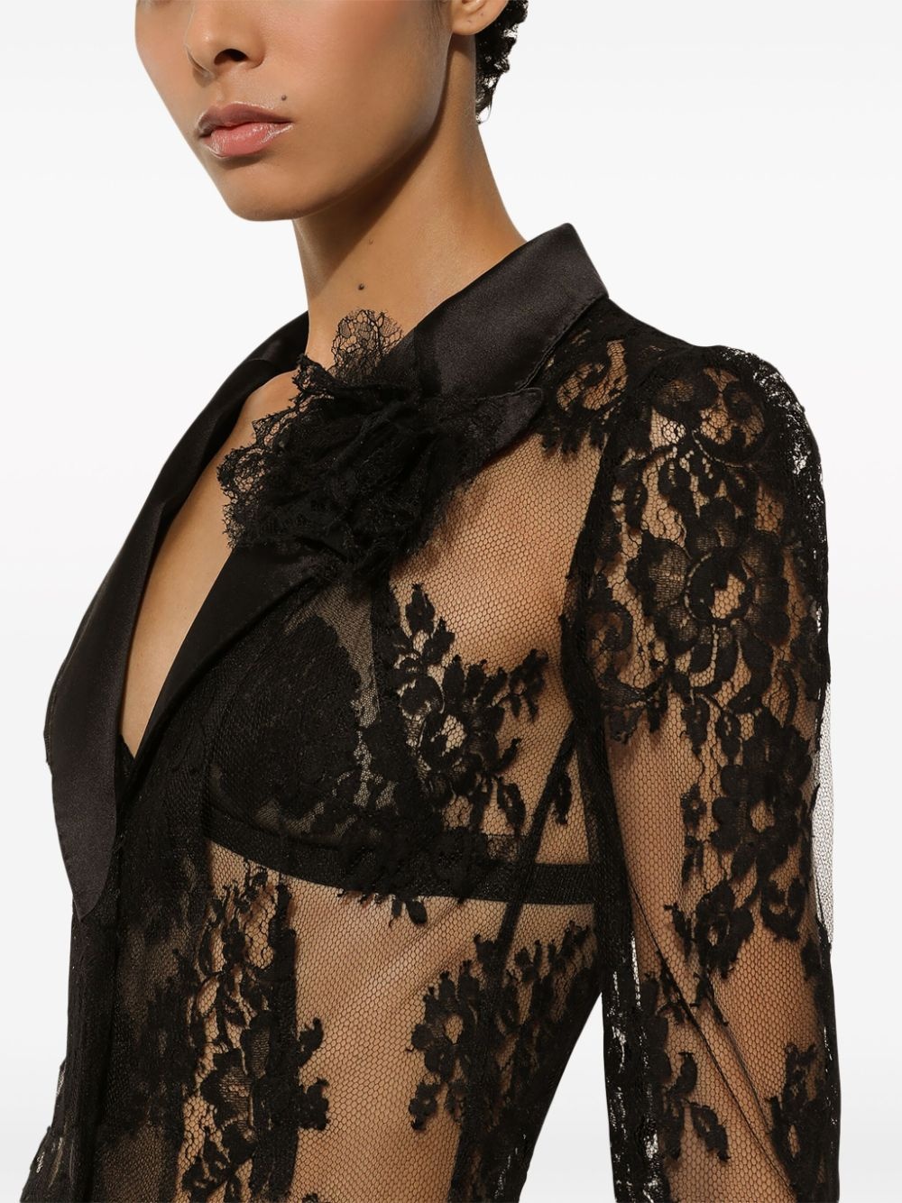sheer Chantilly-lace blazer - 4