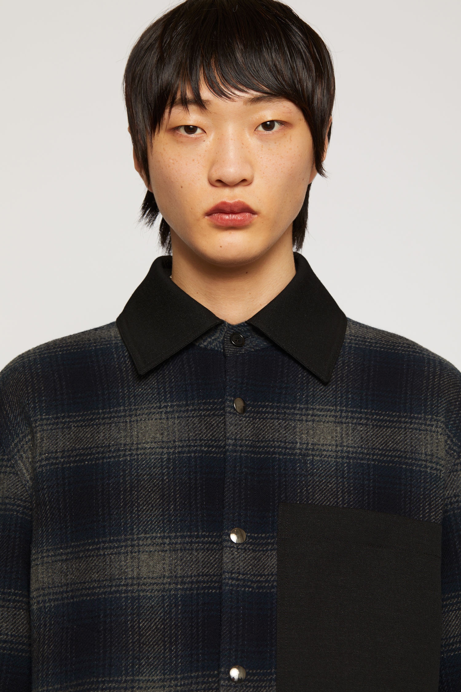 Checked wool-blend jacket navy/grey - 8