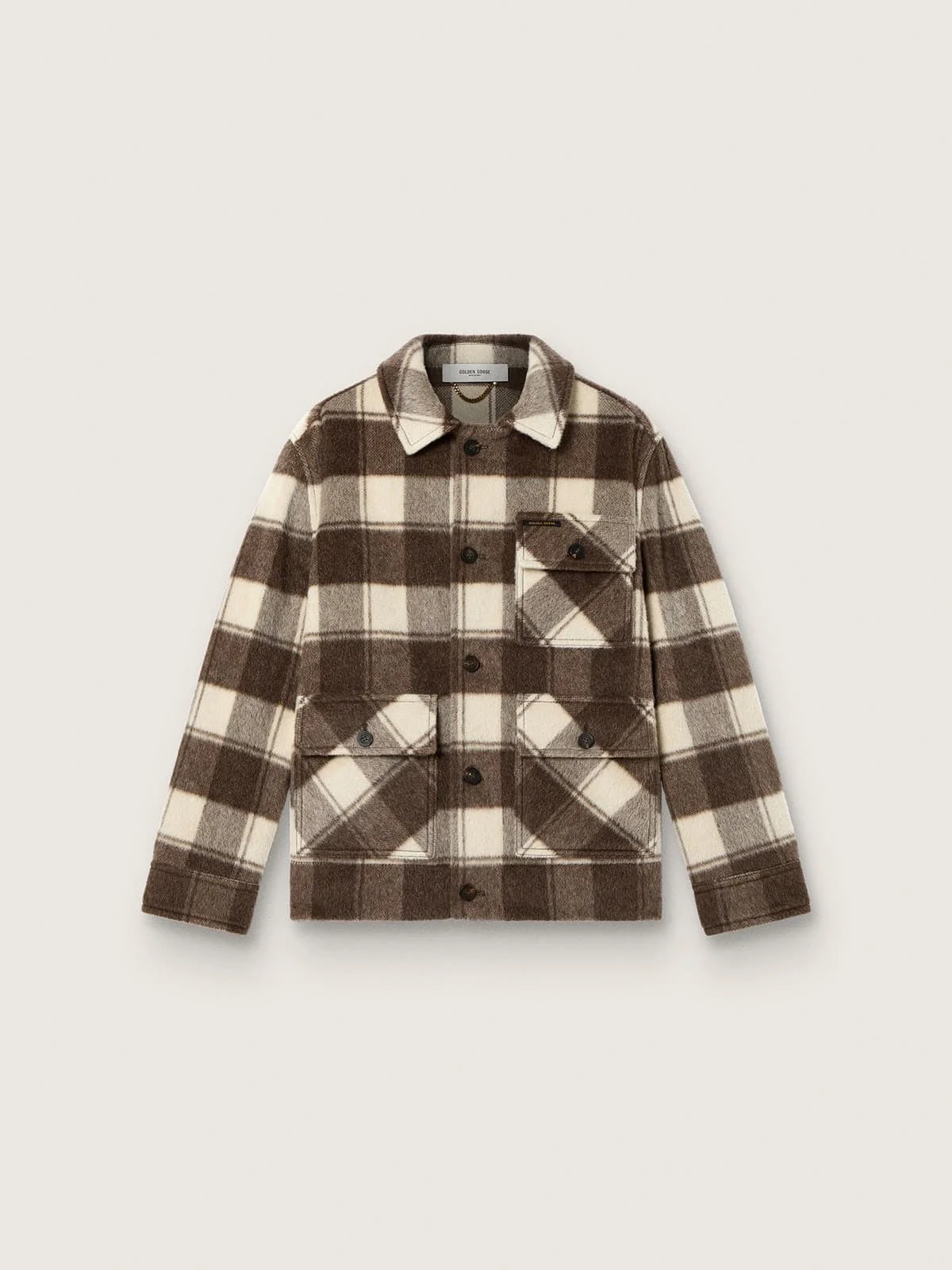 Men's shirt in brown and ivory check cotton - 1