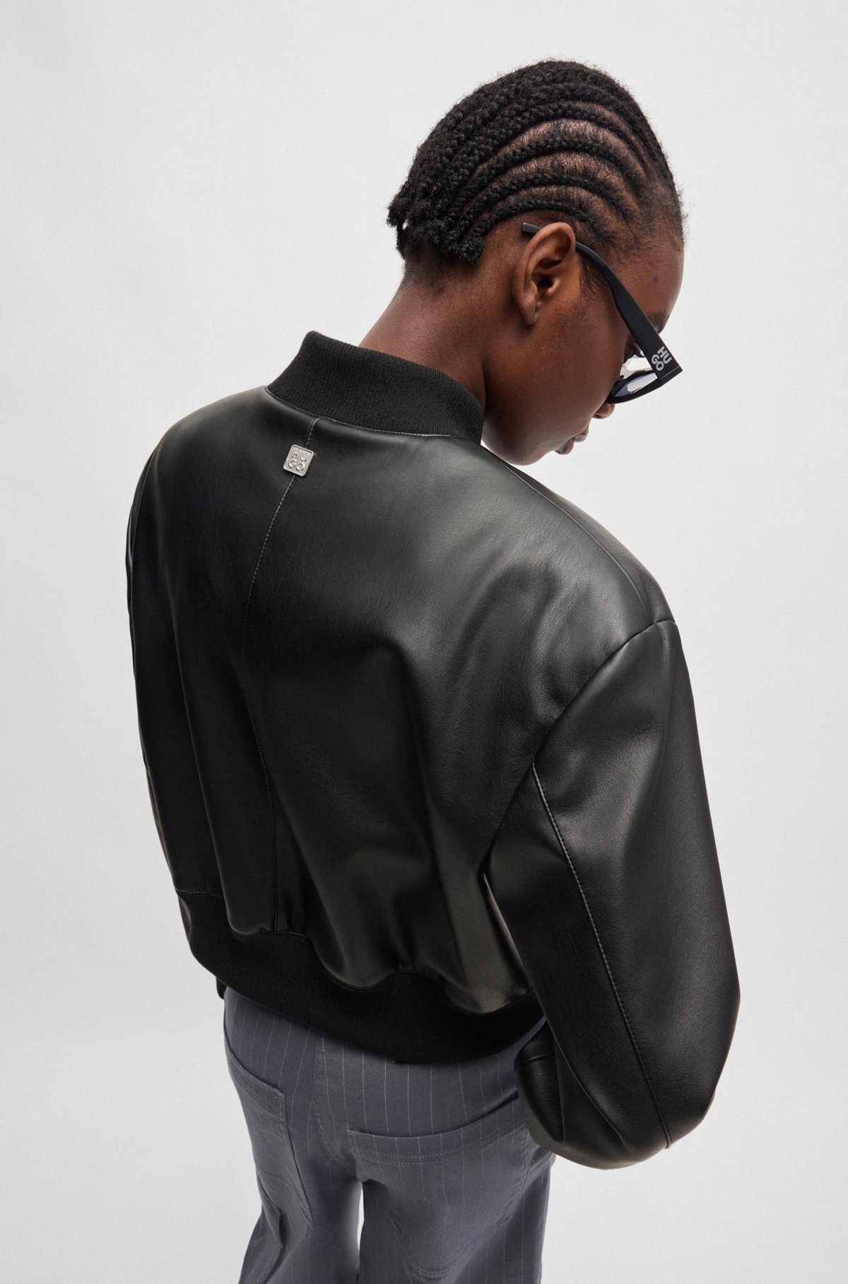 FAUX-LEATHER BOMBER JACKET WITH STACKED LOGO - 4