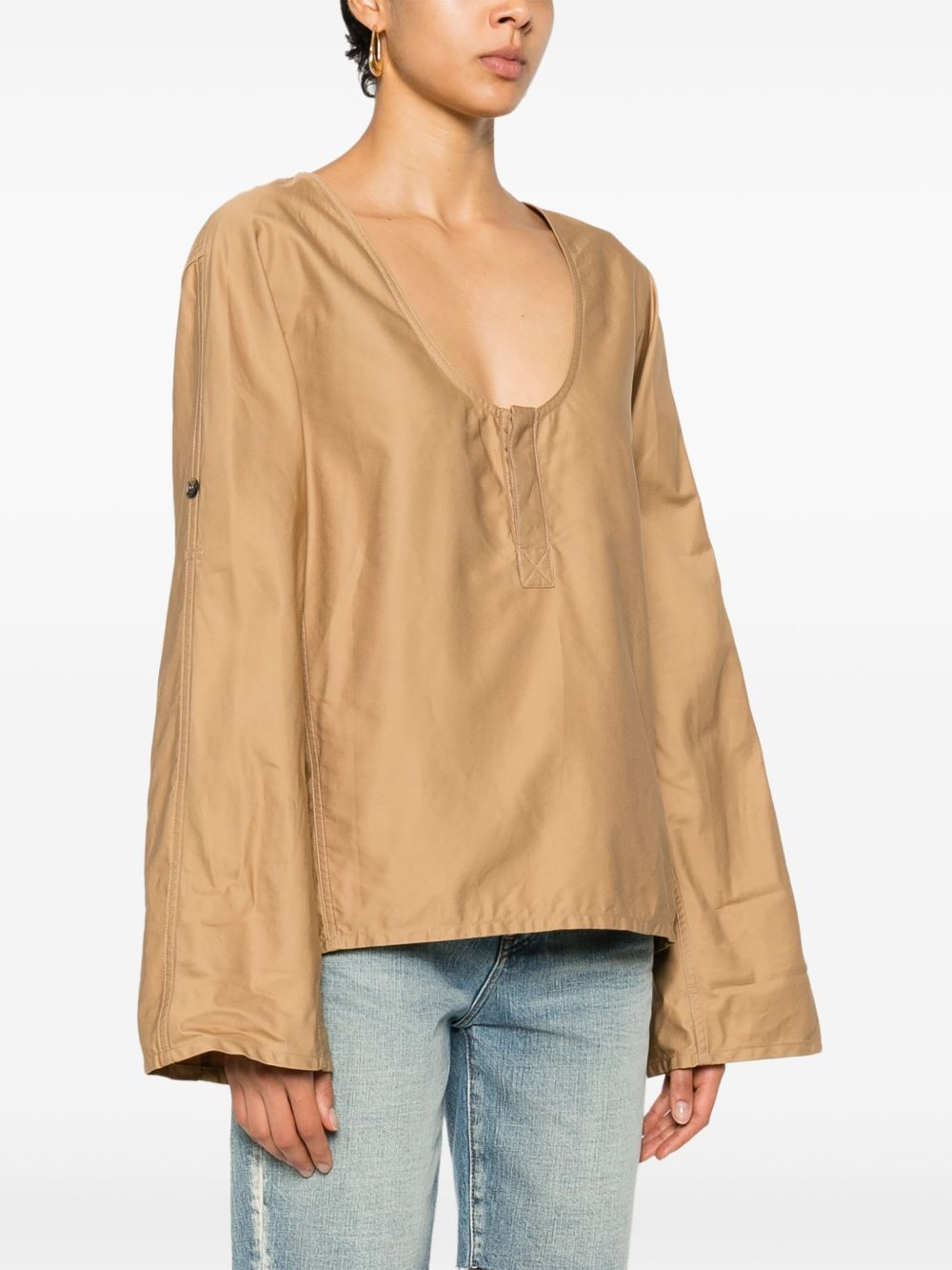 turn-up scoop-neck blouse - 3