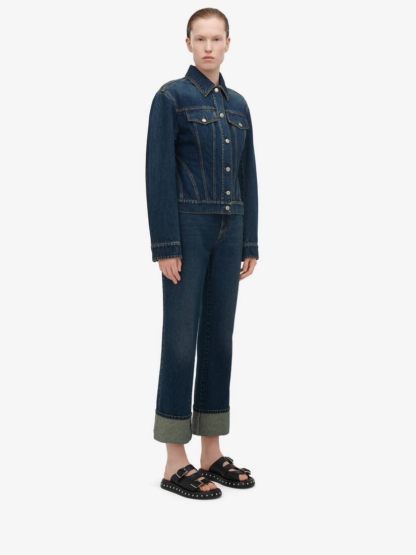 Women's Waisted Denim Jacket in Indigo - 4