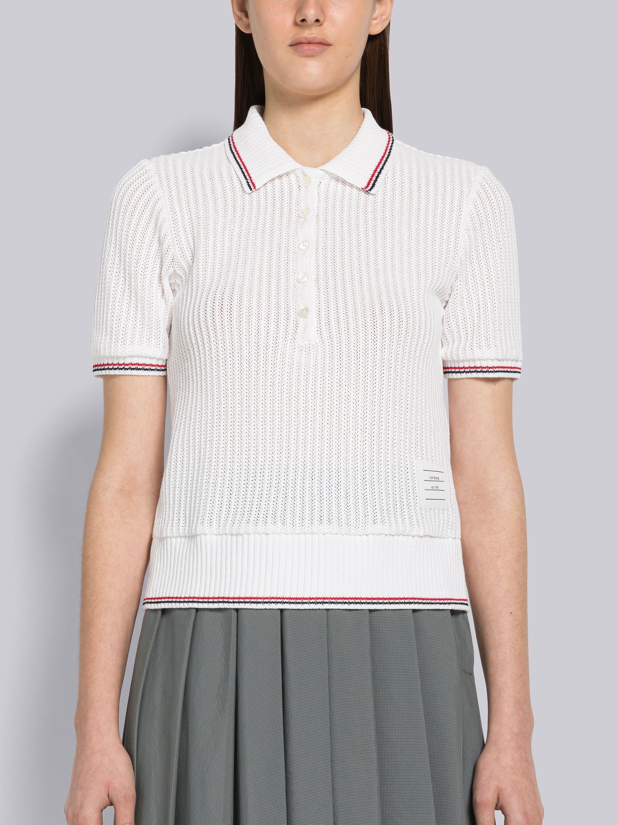 Solid Raschel Tipping Stripe Short Sleeve Polo - 1