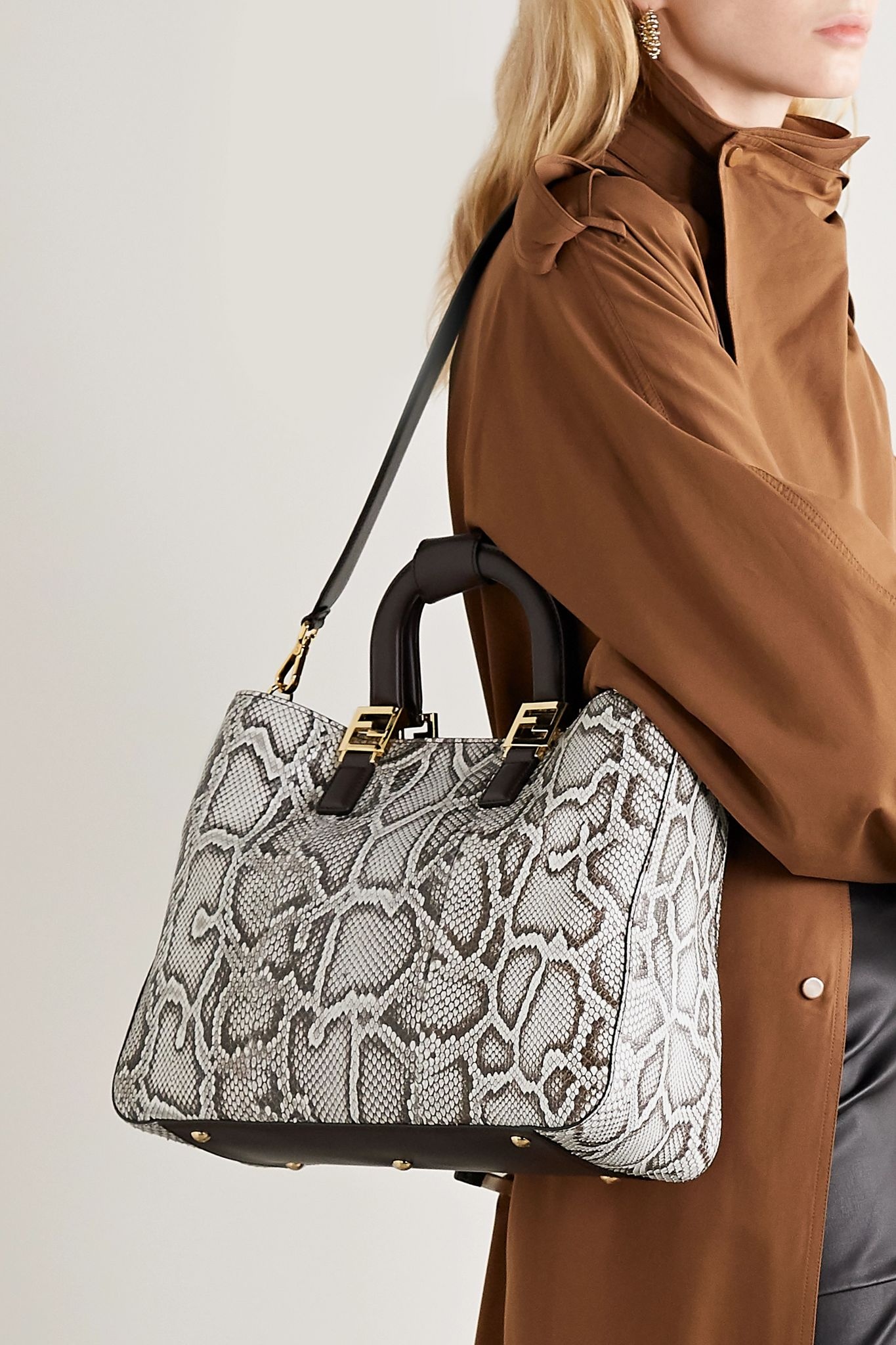 Leather-trimmed python tote - 6