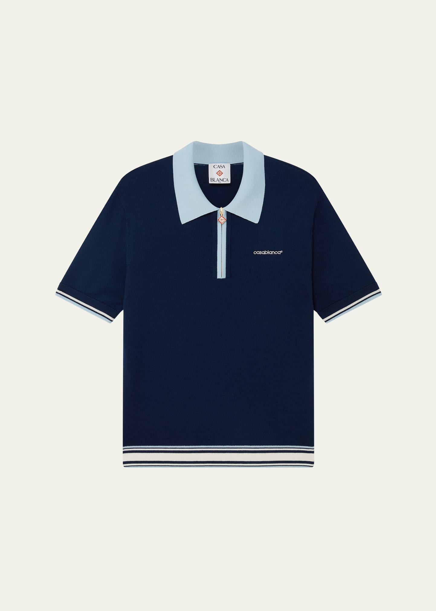 Men's Wool Knit Monogram Quarter-Zip Polo Shirt - 1
