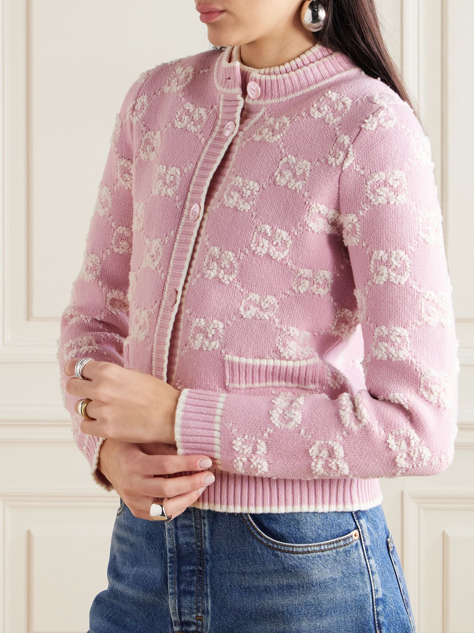 Wool bouclé-jacquard cardigan Pink - 3
