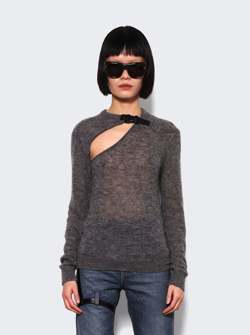 Buckle Cut-out Sweater Grey - 2