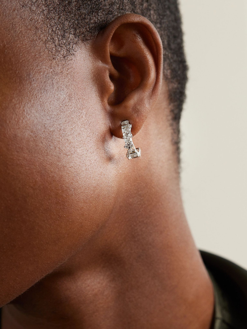 ANANYA Scatter 18-karat white gold, diamond and sapphire hoop earrings Gold outlook