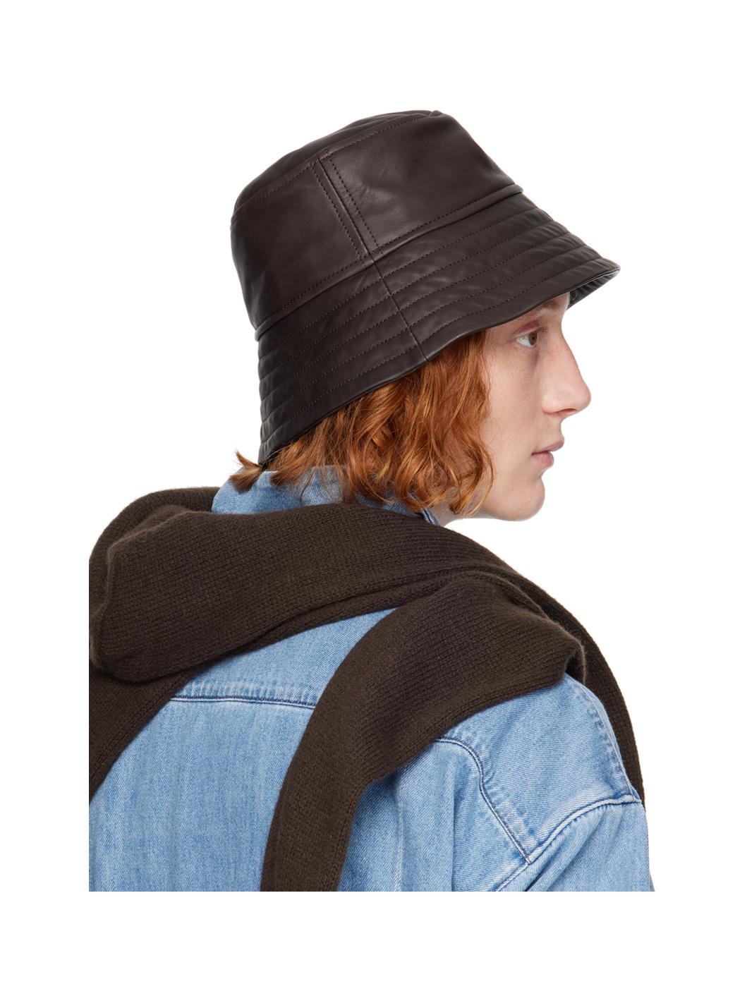 Brown Leather Bucket Hat - 3