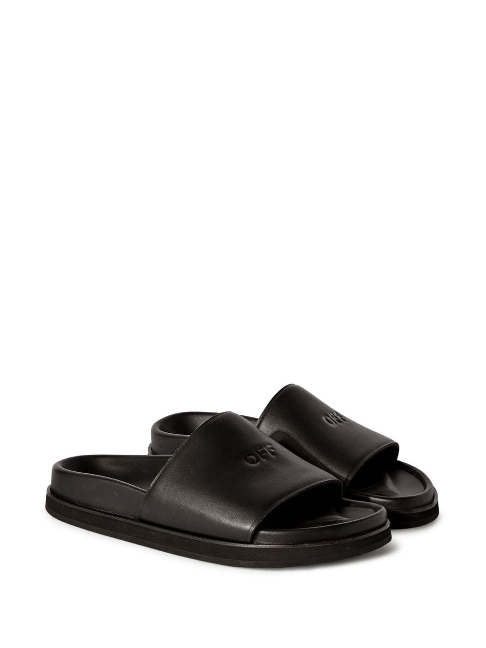 logo-debossed leather slides - 2