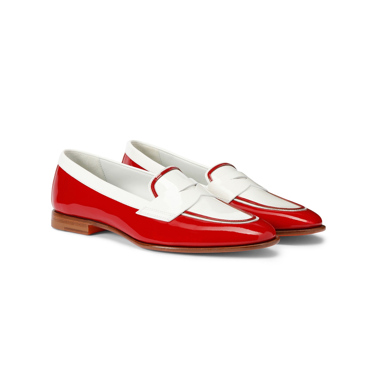 Women's red and white patent leather penny loafer - 3