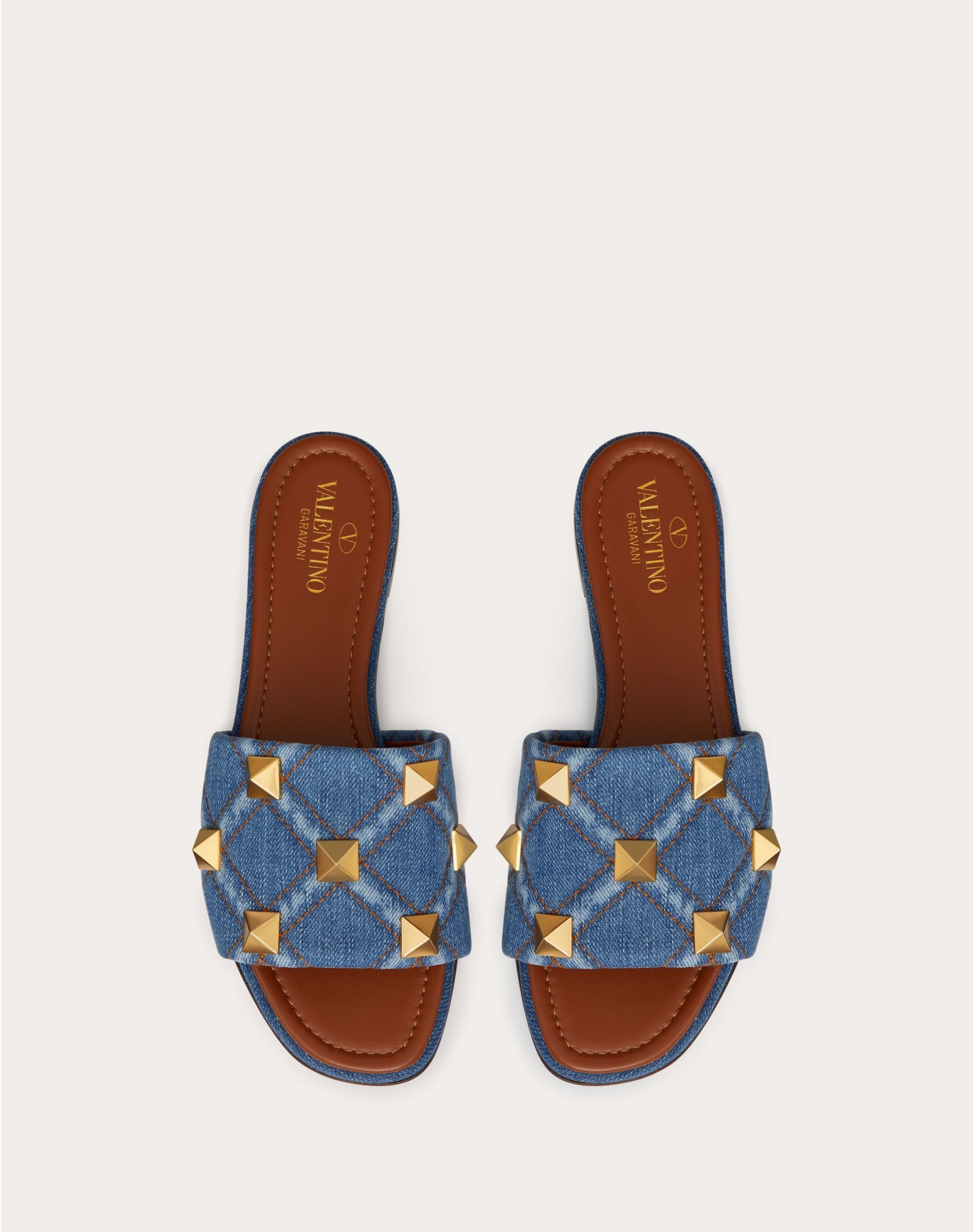 FLAT ROMAN STUD DENIM SLIDE SANDAL - 4