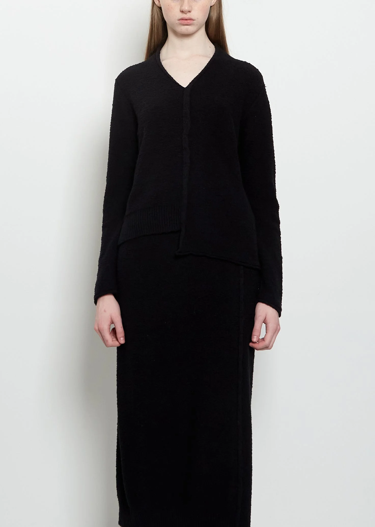 Cotton Boucle V-Neck Sweater - 1