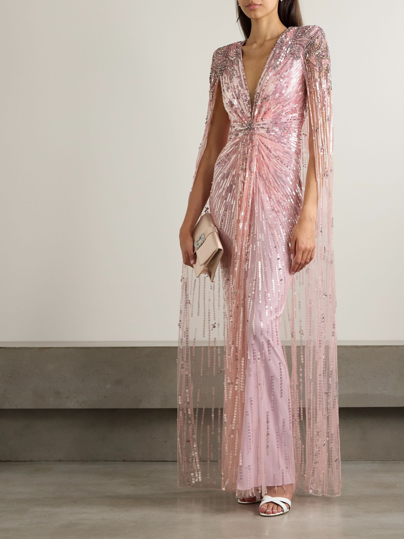 Gold Rush embellished cape-effect tulle gown Antique rose - 2