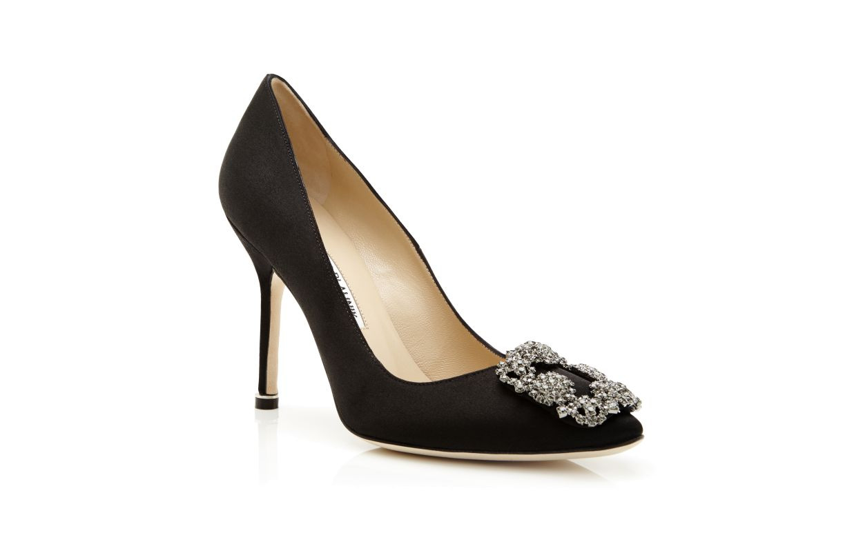Black Satin Jewel Buckle Pumps - 3