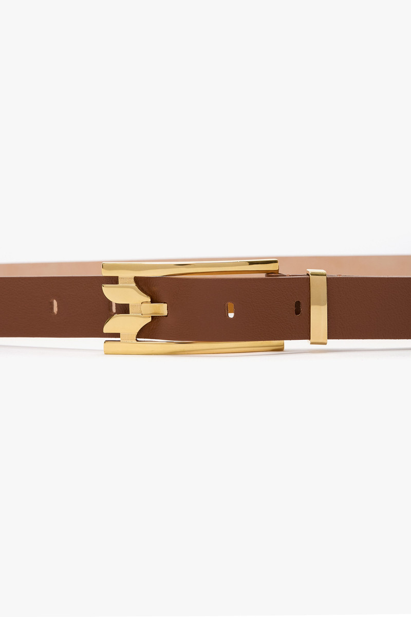 Victoria Beckham Dorian Pin Buckle Belt In Dark Tan Smooth Leather outlook