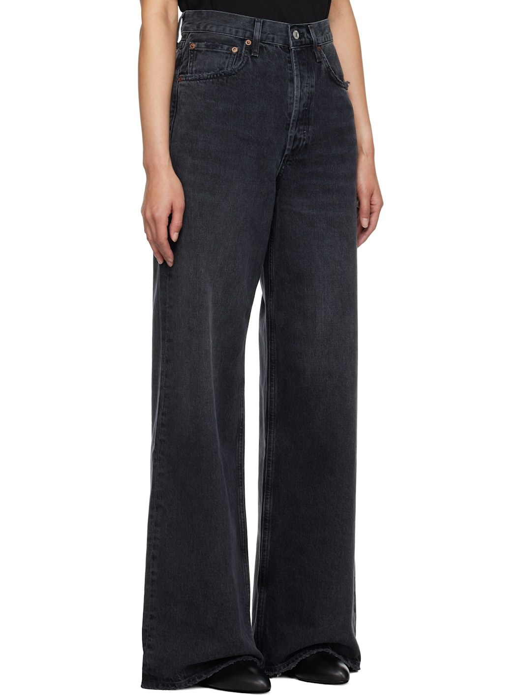Black Dame High Rise Wide Leg No Cuff Jeans - 2