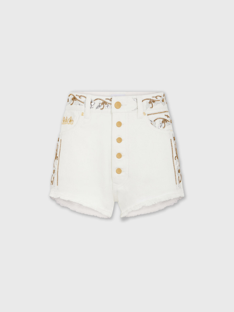 EMBROIDERED OFF WHITE DENIM SHORTS 1