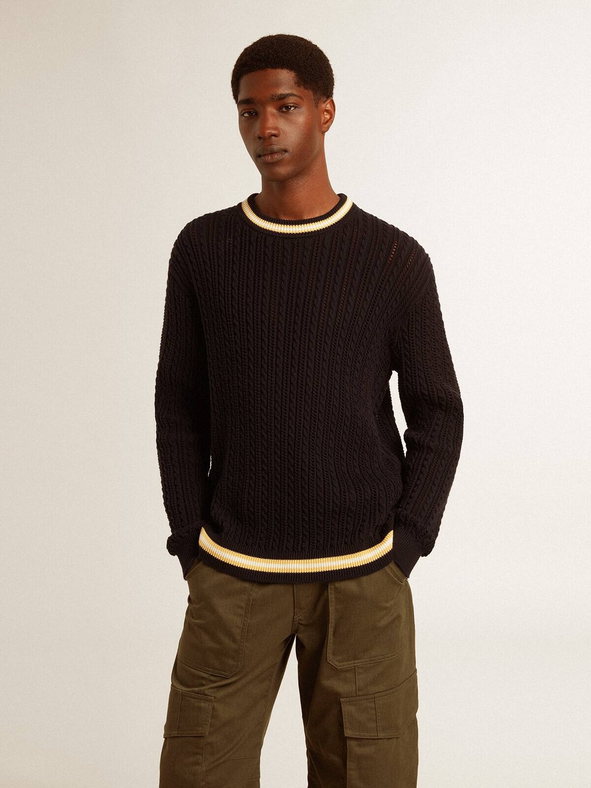 Men’s blue round-neck sweater with contrasting ribbing - 2