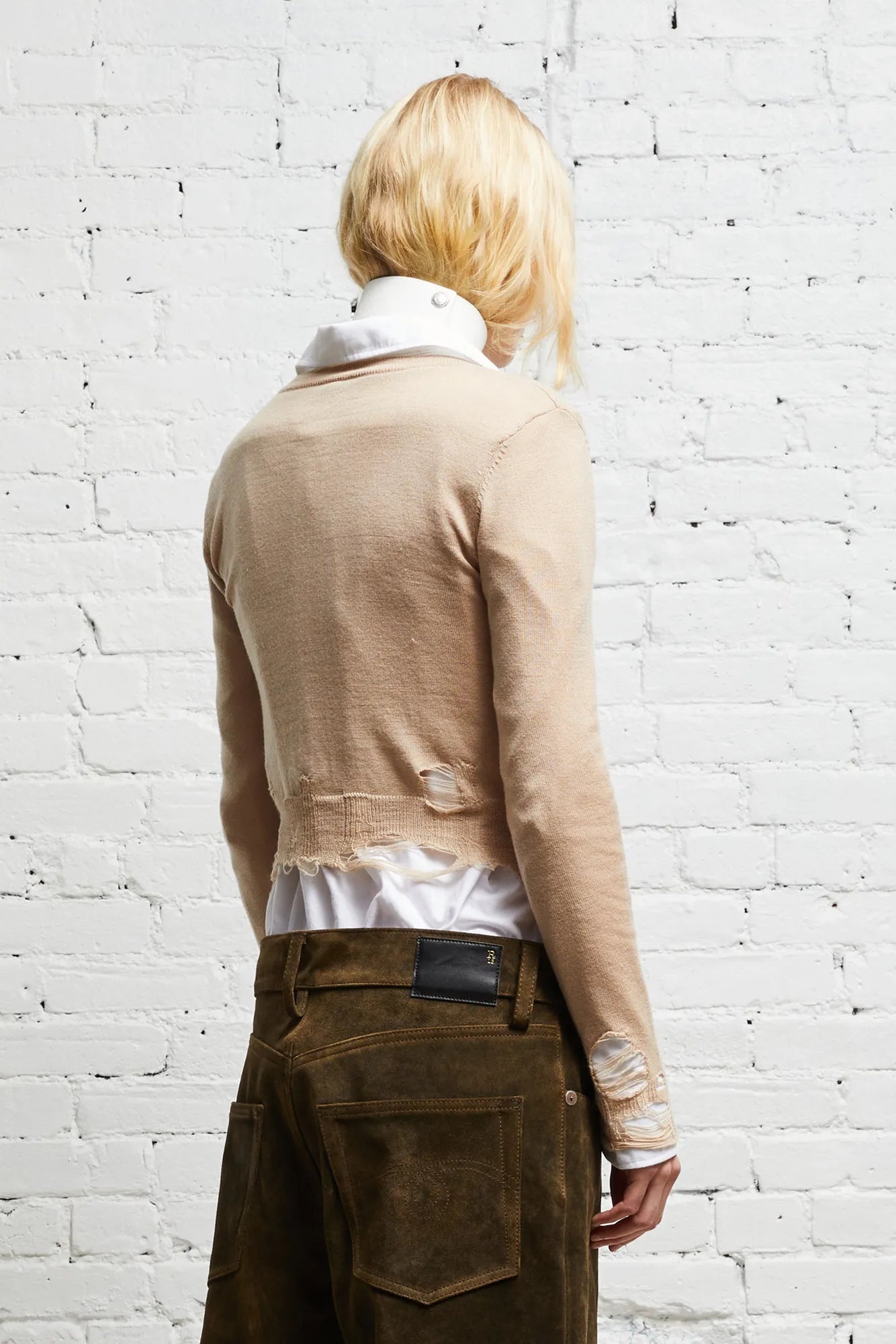 DISTRESSED BABY CARDIGAN - TAN - 4