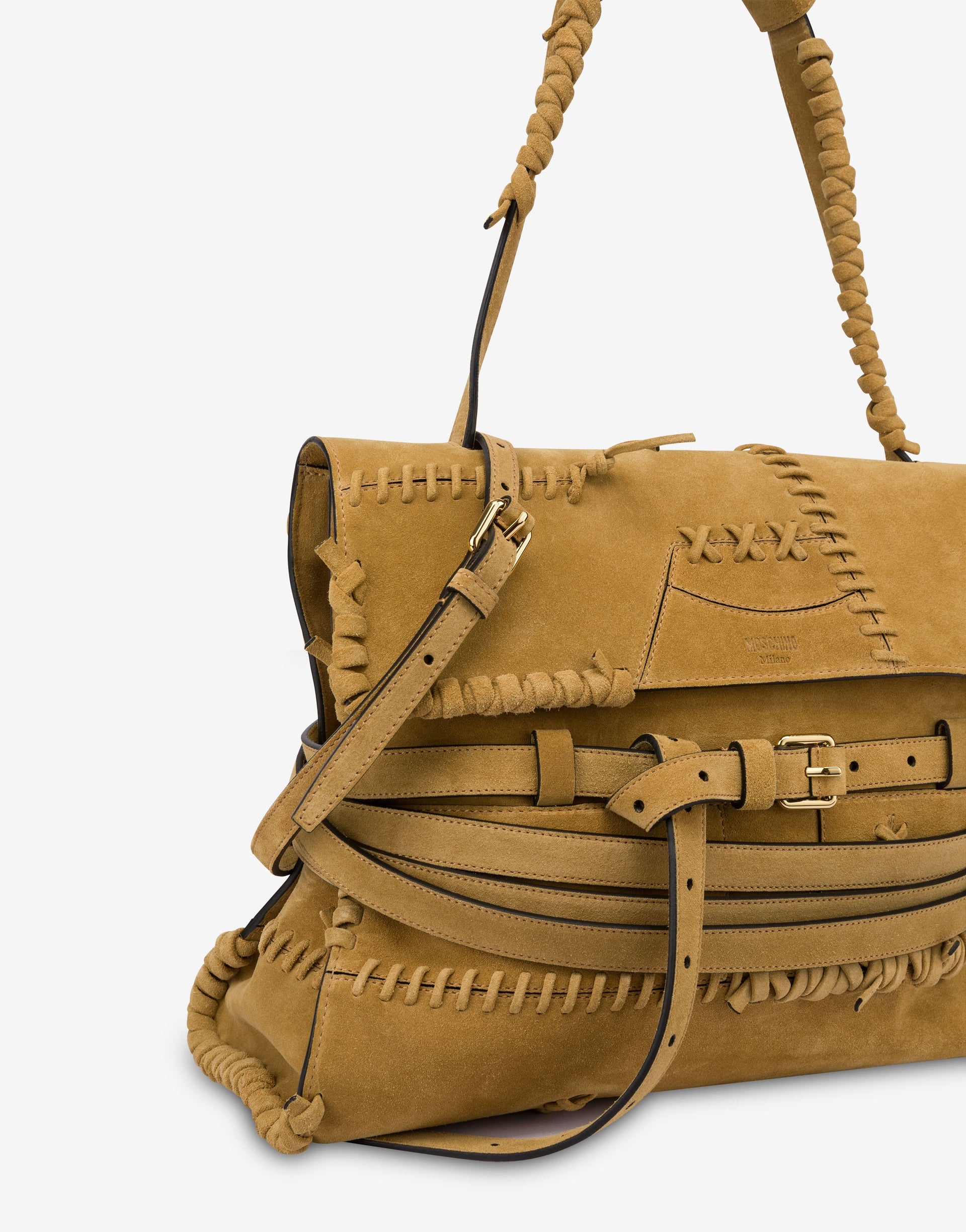 MOSCHINO TIE ME BAG IN SUEDE WITH STITCHING MEDIUM - 3