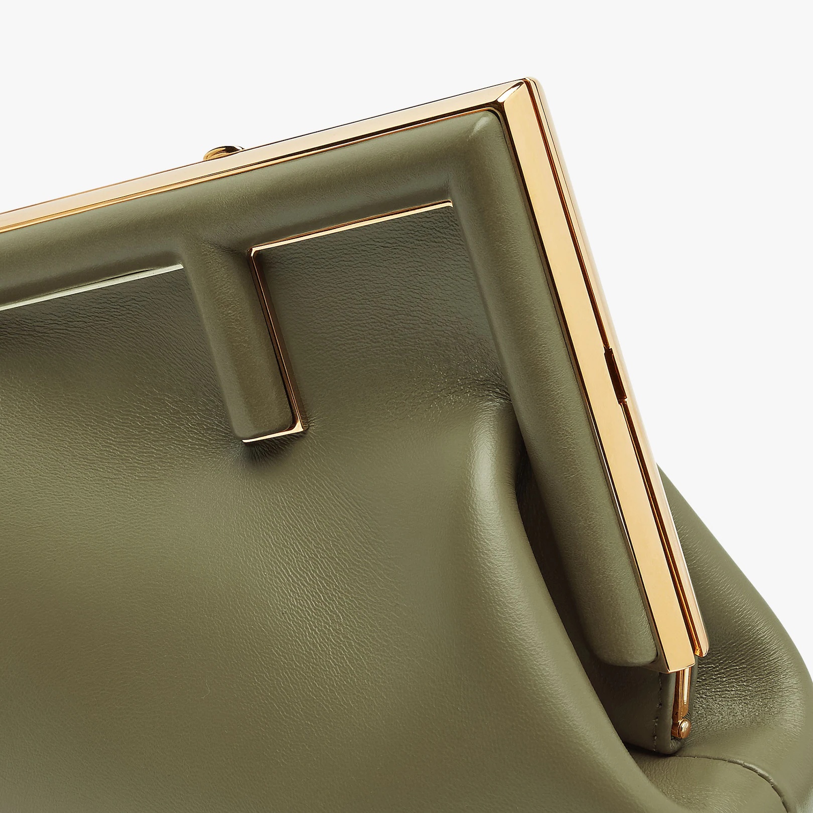 Small Fendi First bag made of soft, dark green nappa leather with oversized metal F clasp bound in t - 5