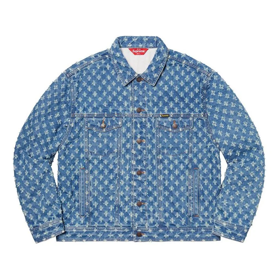 Supreme Hole Punch Denim Trucker Jacket 'Teal White' SUP-SS20-597 - 1
