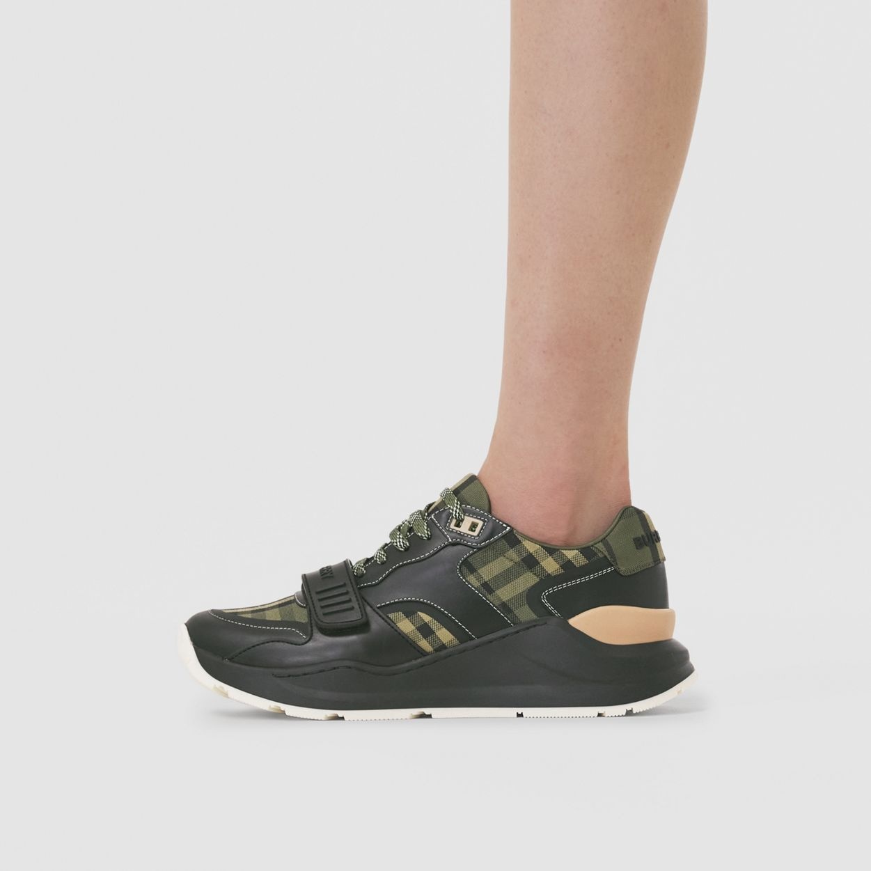 Check Cotton Canvas and Leather Sneakers - 4