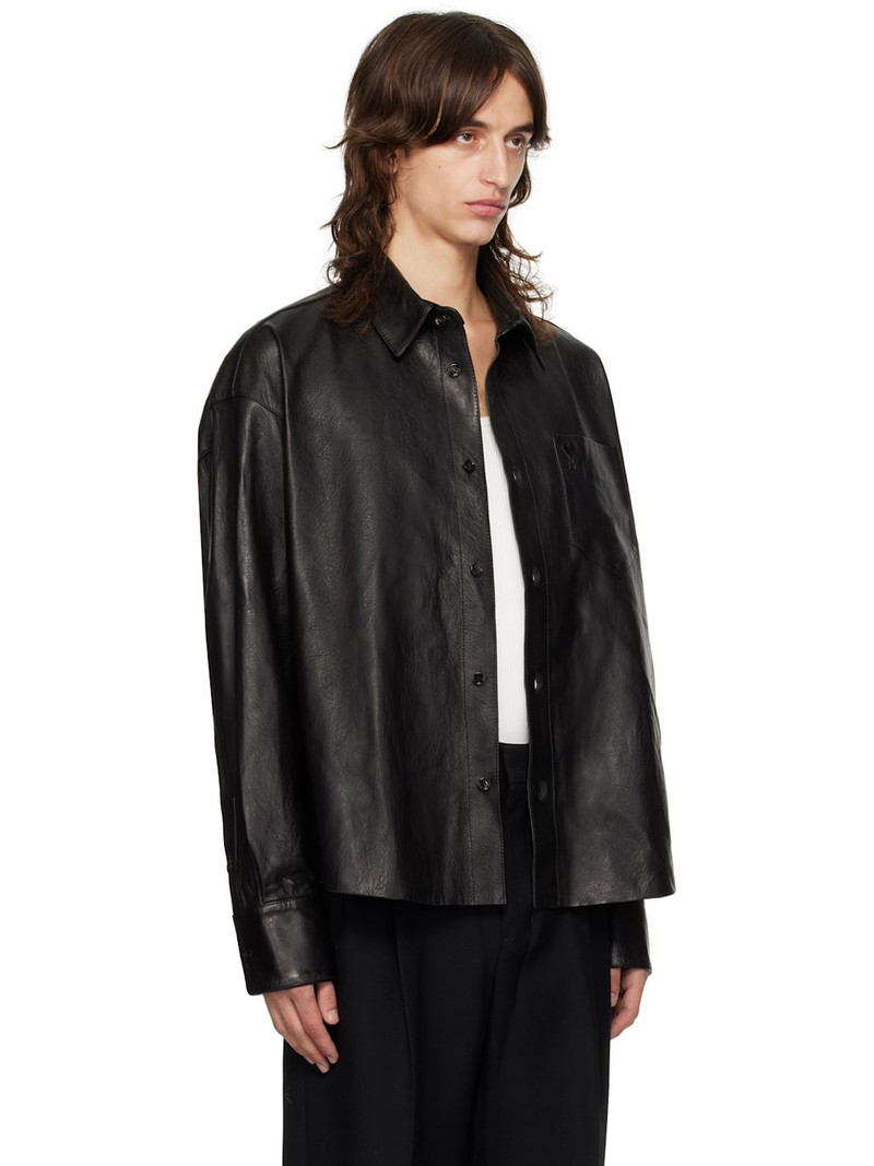 Black Boxy Fit Leather Jacket 2