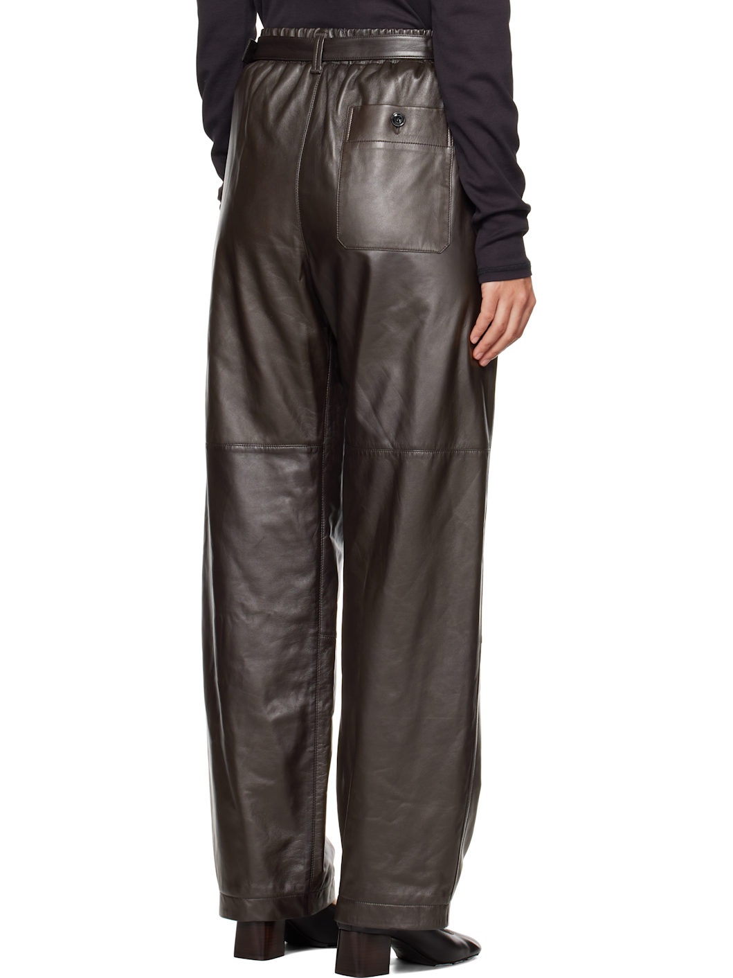 Black Drawstring Parachute Leather Pants - 3