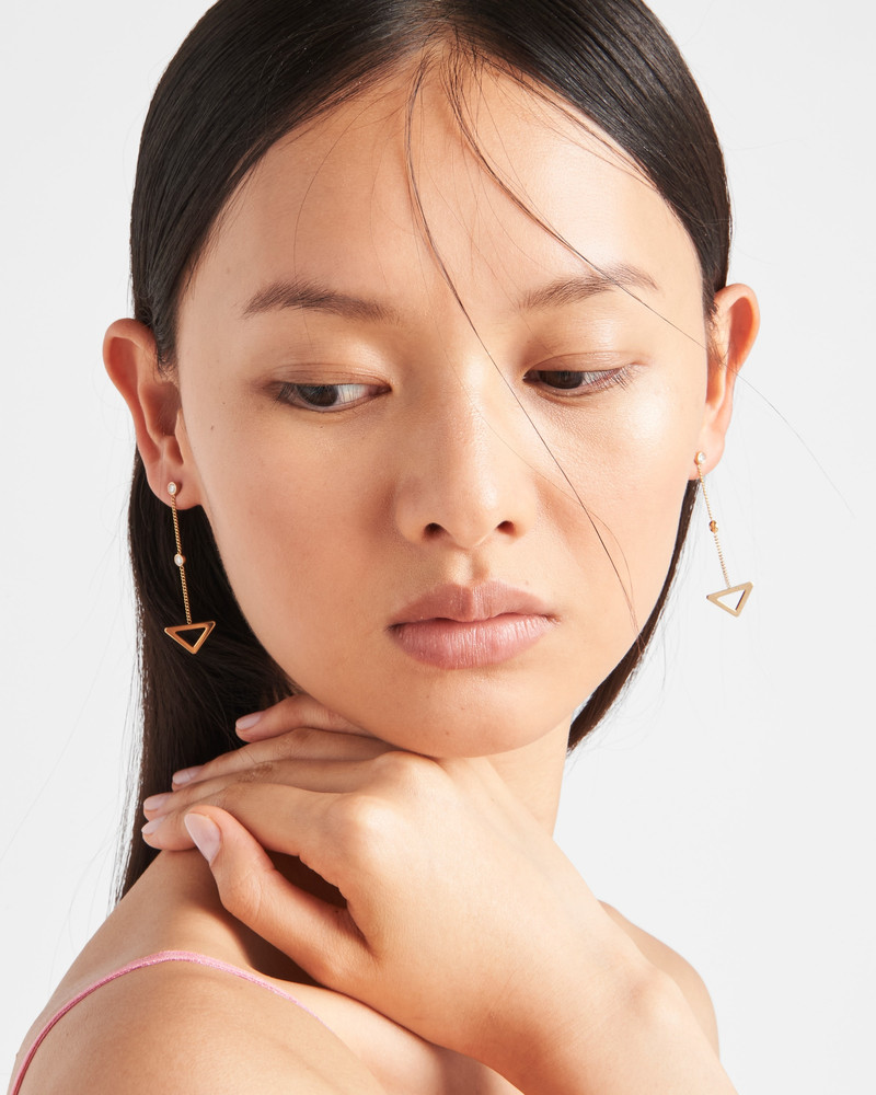 Prada Eternal Gold cut-out drop earrings in yellow gold with diamonds outlook