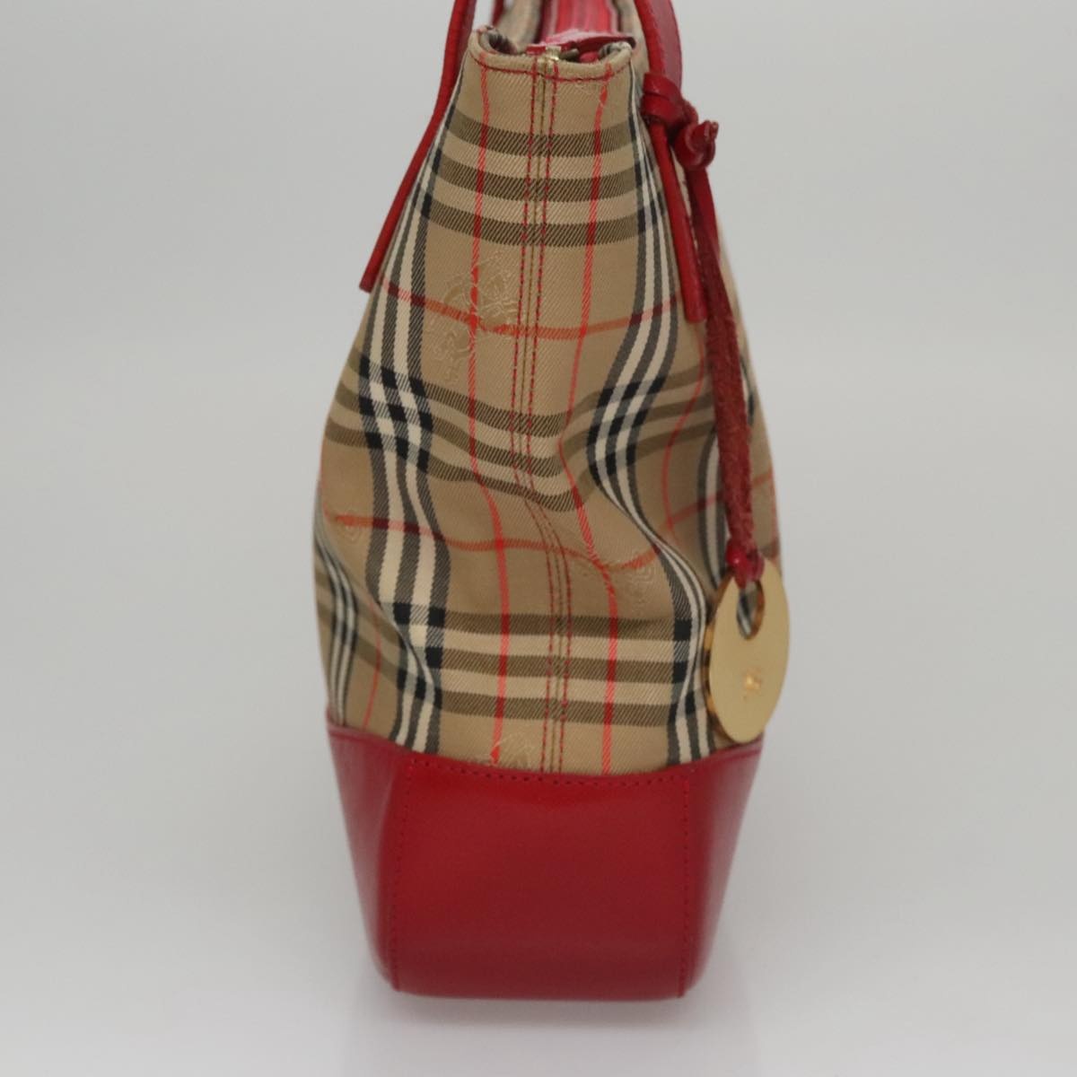 Burberry Nova Check Hand Bag Canvas Leather Beige Red Gold - 3