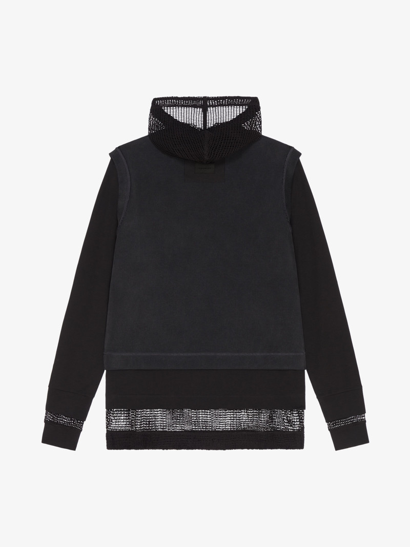 OVERLAPPED HOODED T-SHIRT IN COTTON AND MESH 2