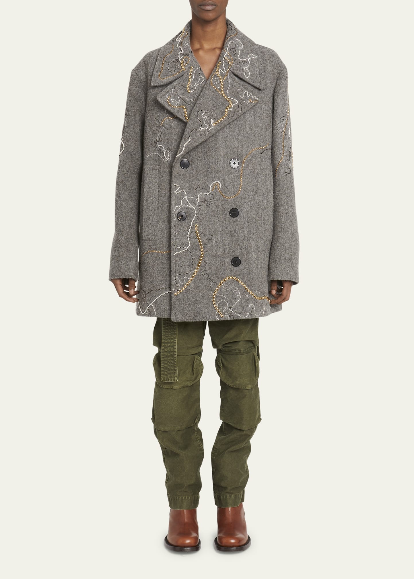 Dries Van Noten Men's Raven Embellished Peacoat
