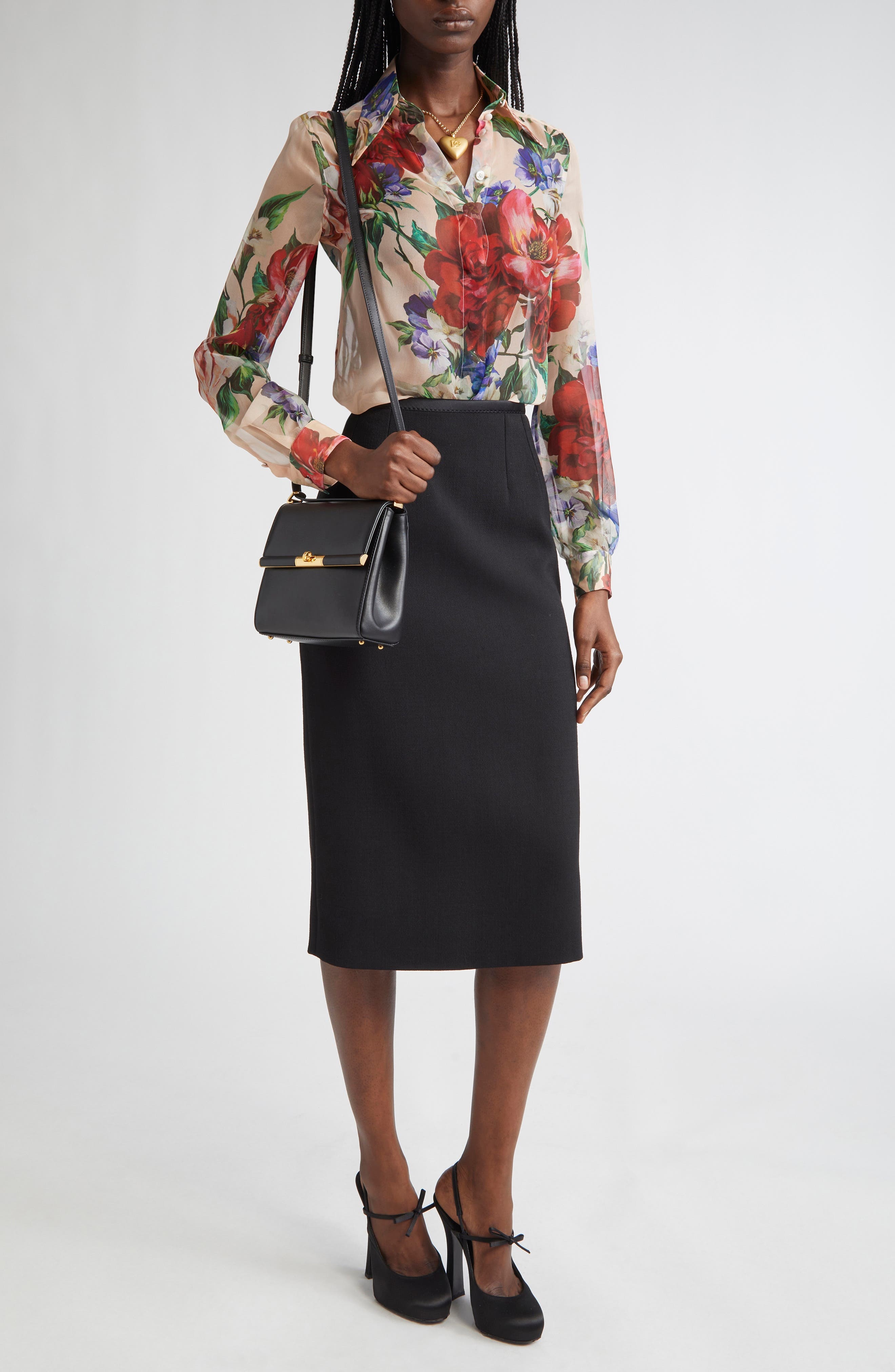 Dolce&Gabbana Satin Trim Stretch Crepe Pencil Skirt in Nero at Nordstrom - 8