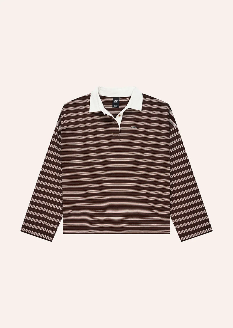 RUGBY LONG SLEEVE TEE IN COFFEE STRIPE - 1