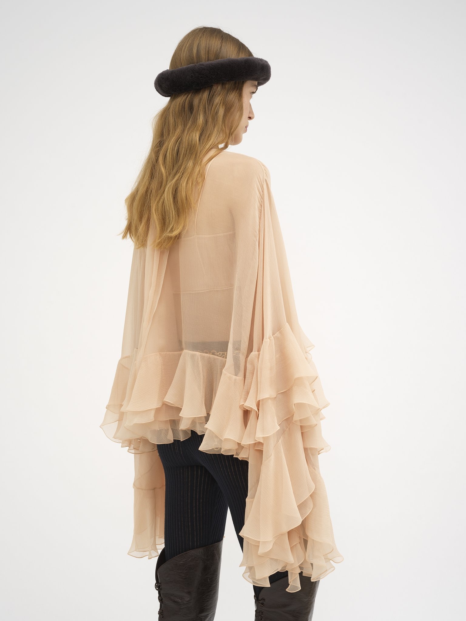 HIGH-LOW RUFFLE TOP IN SILK MOUSSELINE - 5