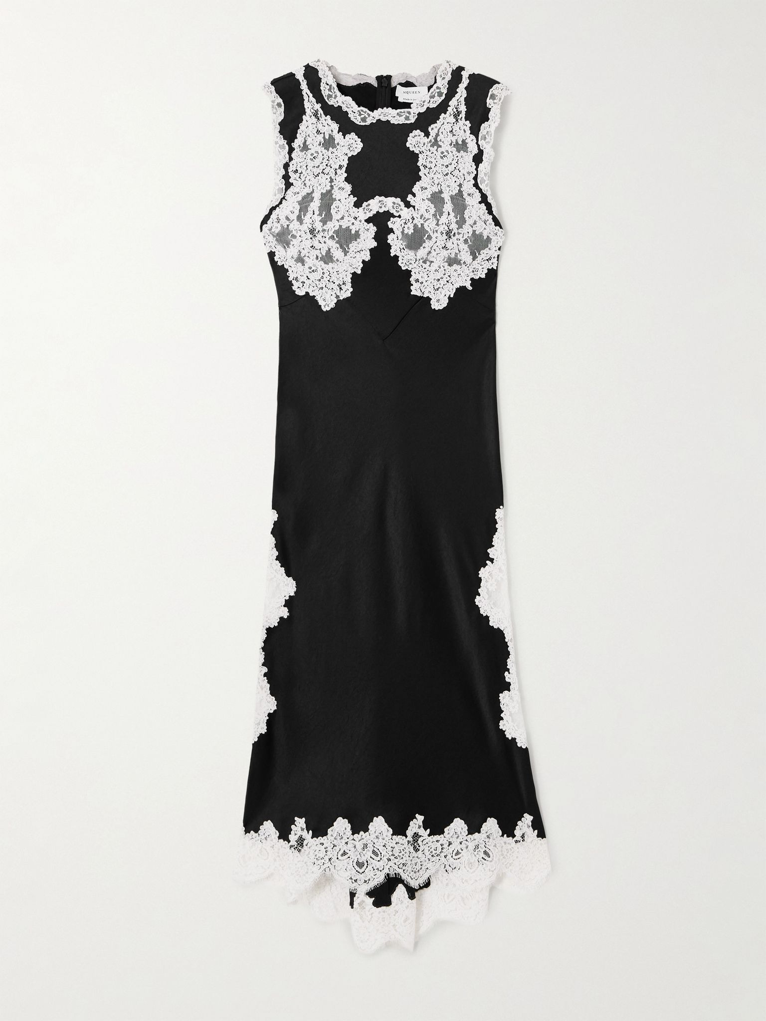 Lace-trimmed satin midi dress Black - 1